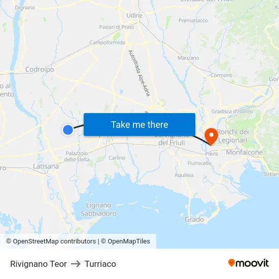 Rivignano Teor to Turriaco map