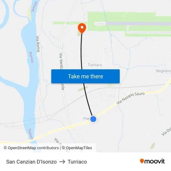 San Canzian D'Isonzo to Turriaco map