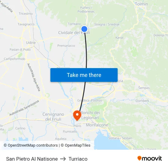 San Pietro Al Natisone to Turriaco map