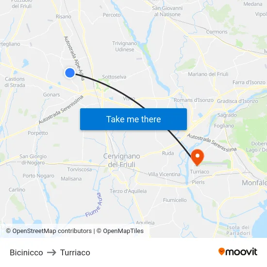 Bicinicco to Turriaco map