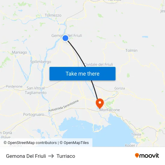 Gemona Del Friuli to Turriaco map