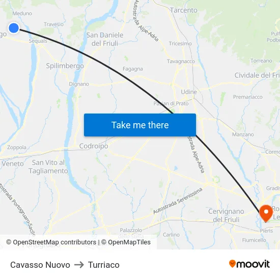 Cavasso Nuovo to Turriaco map