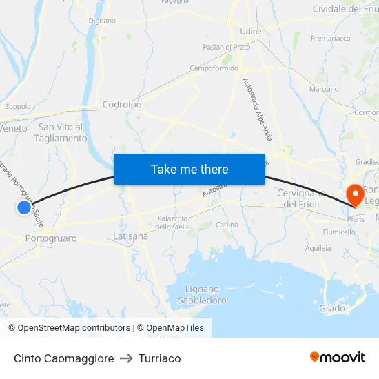 Cinto Caomaggiore to Turriaco map