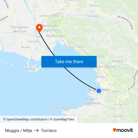 Muggia / Milje to Turriaco map