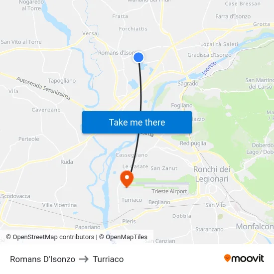 Romans D'Isonzo to Turriaco map