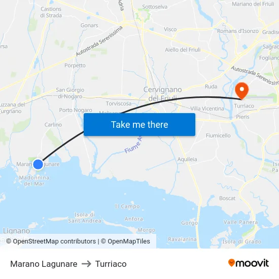 Marano Lagunare to Turriaco map