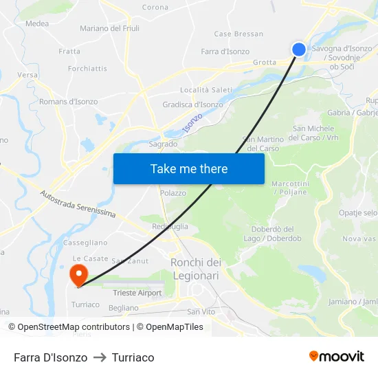 Farra D'Isonzo to Turriaco map