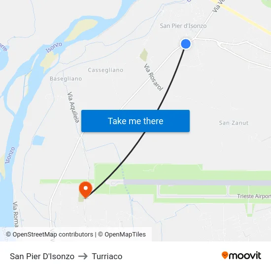 San Pier D'Isonzo to Turriaco map