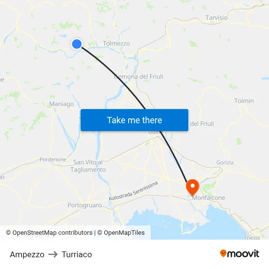 Ampezzo to Turriaco map