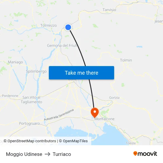 Moggio Udinese to Turriaco map