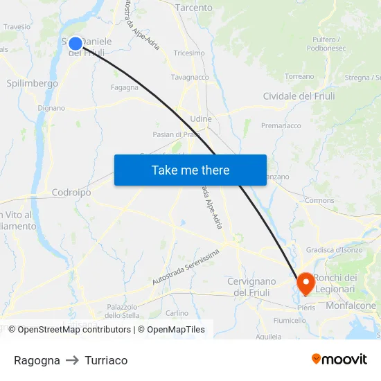 Ragogna to Turriaco map
