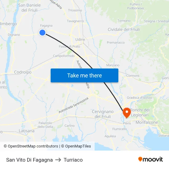 San Vito di Fagagna to Turriaco map