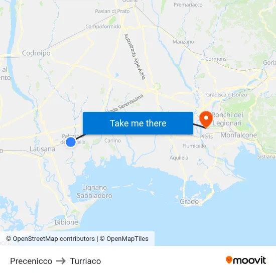 Precenicco to Turriaco map