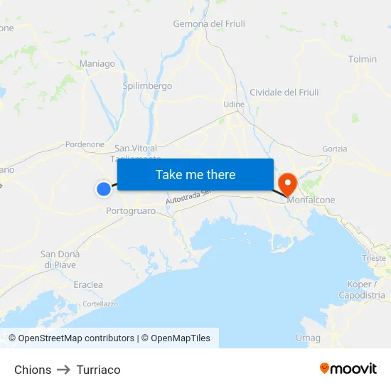 Chions to Turriaco map