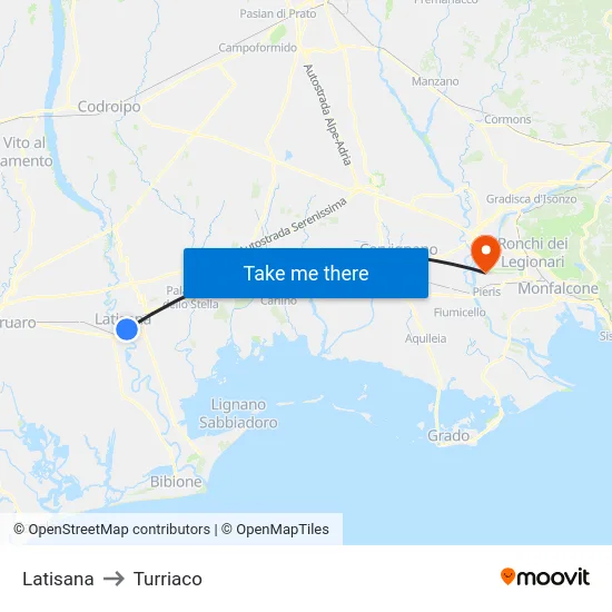 Latisana to Turriaco map