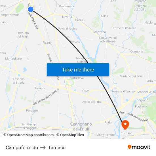 Campoformido to Turriaco map
