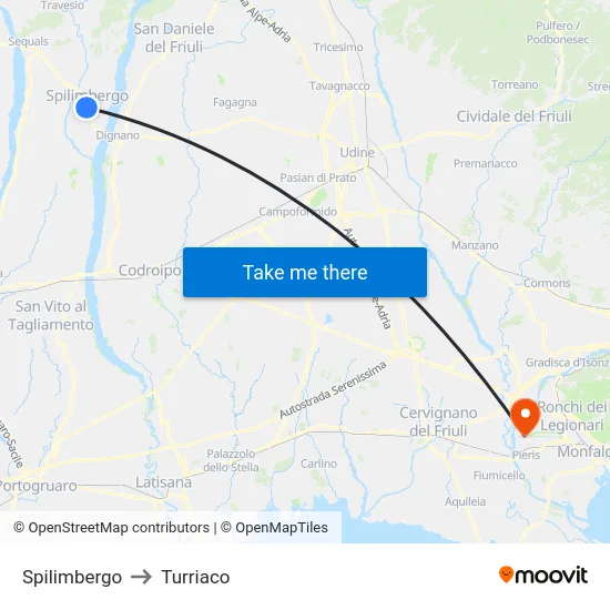 Spilimbergo to Turriaco map