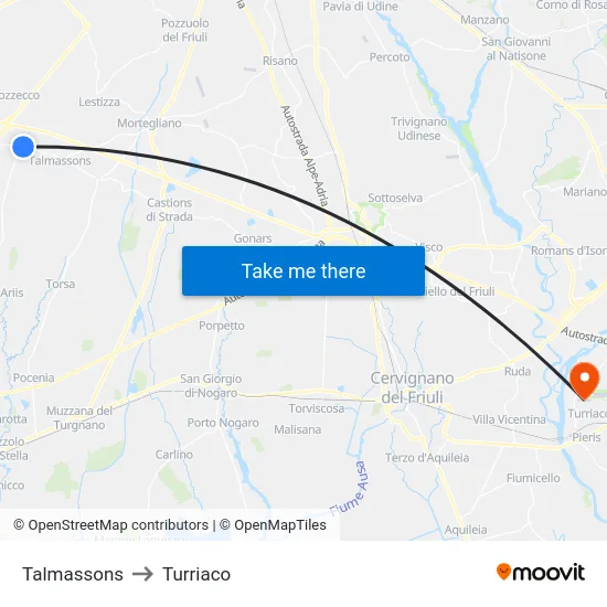 Talmassons to Turriaco map