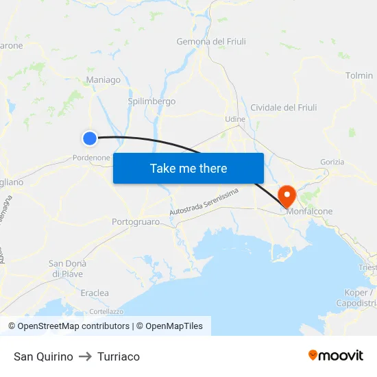 San Quirino to Turriaco map