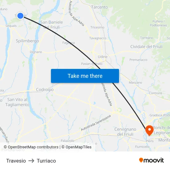 Travesio to Turriaco map