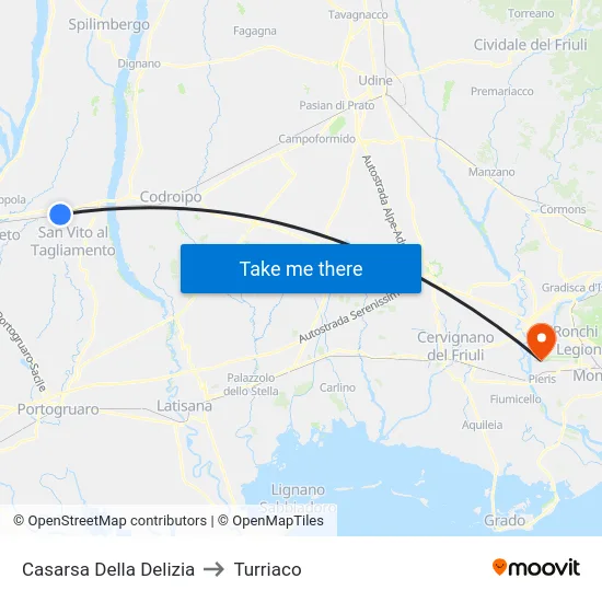 Casarsa Della Delizia to Turriaco map