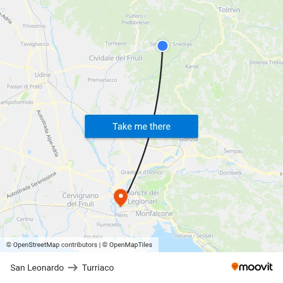 San Leonardo to Turriaco map