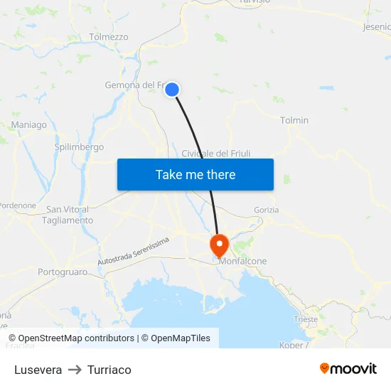 Lusevera to Turriaco map