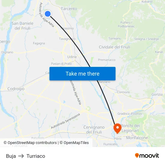 Buja to Turriaco map