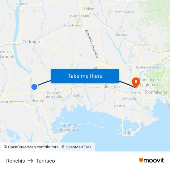 Ronchis to Turriaco map