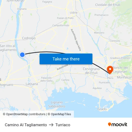Camino Al Tagliamento to Turriaco map