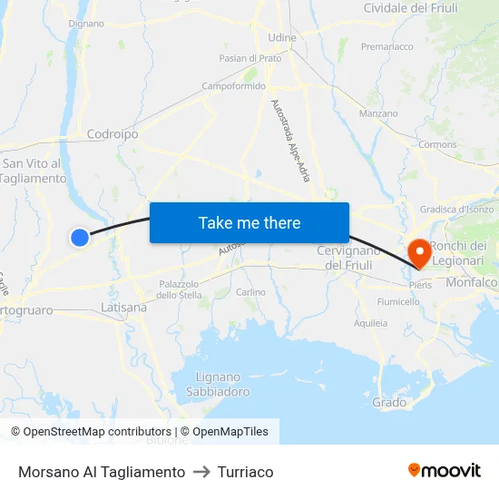 Morsano Al Tagliamento to Turriaco map