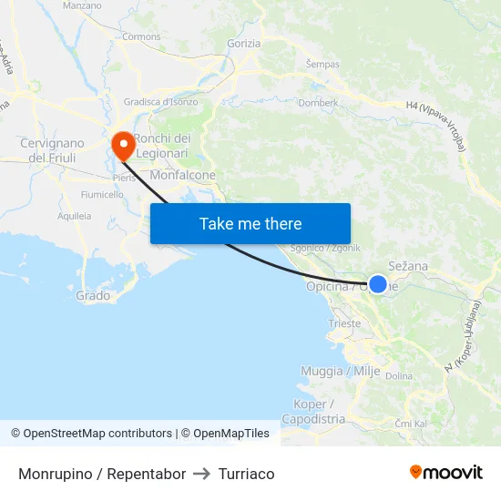 Monrupino / Repentabor to Turriaco map