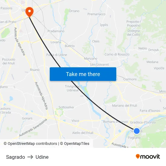 Sagrado to Udine map