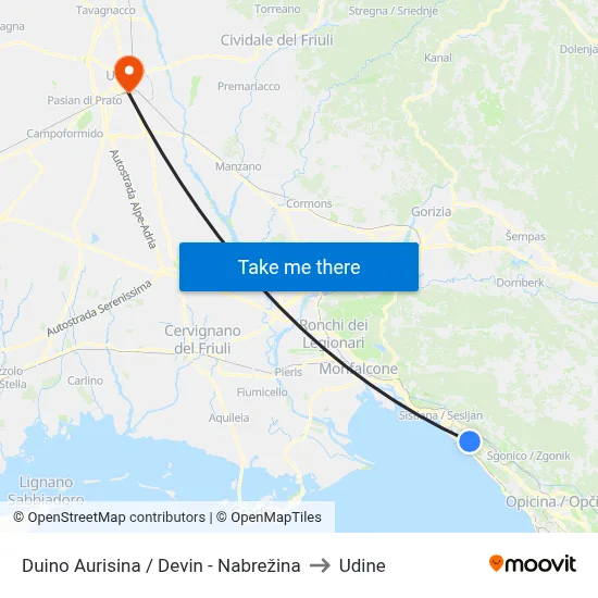 Duino Aurisina / Devin - Nabrežina to Udine map