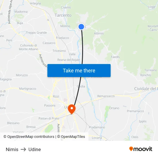 Nimis to Udine map