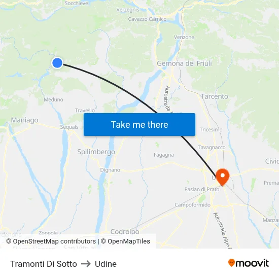 Tramonti di Sotto to Udine map
