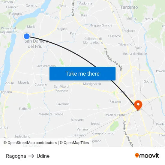 Ragogna to Udine map
