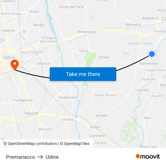 Premariacco to Udine map