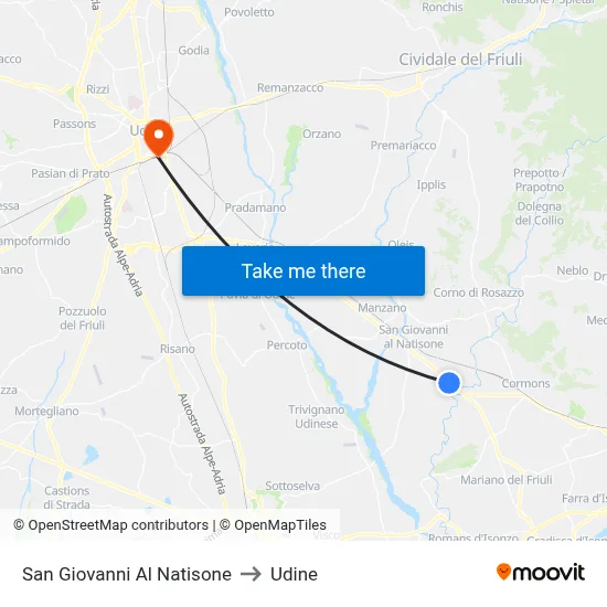 San Giovanni Al Natisone to Udine map