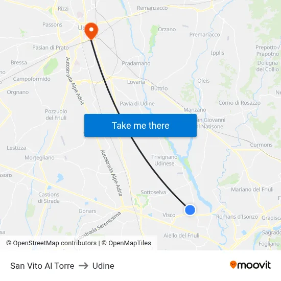 San Vito al Torre to Udine map