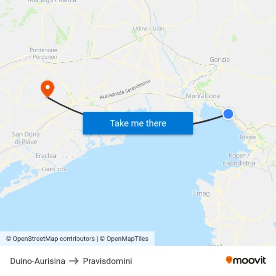 Duino-Aurisina to Pravisdomini map