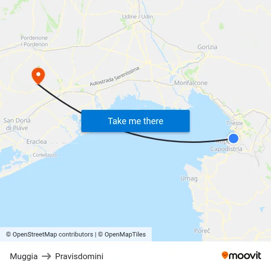 Muggia to Pravisdomini map