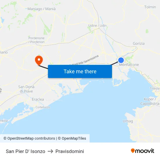 San Pier d'Isonzo to Pravisdomini map