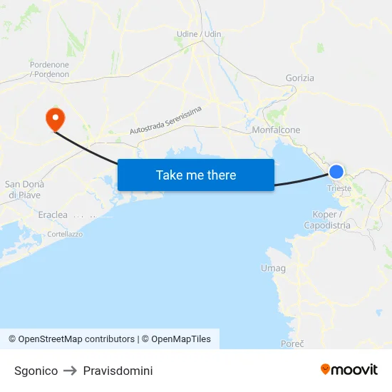 Sgonico to Pravisdomini map