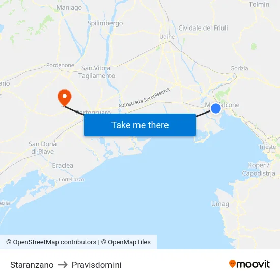 Staranzano to Pravisdomini map