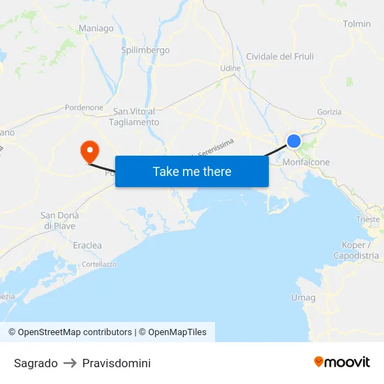 Sagrado to Pravisdomini map