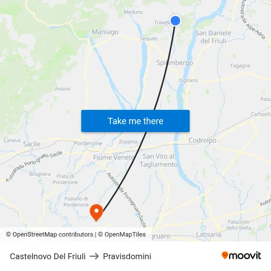 Castelnovo Del Friuli to Pravisdomini map