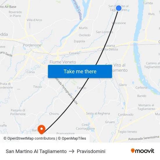 San Martino Al Tagliamento to Pravisdomini map
