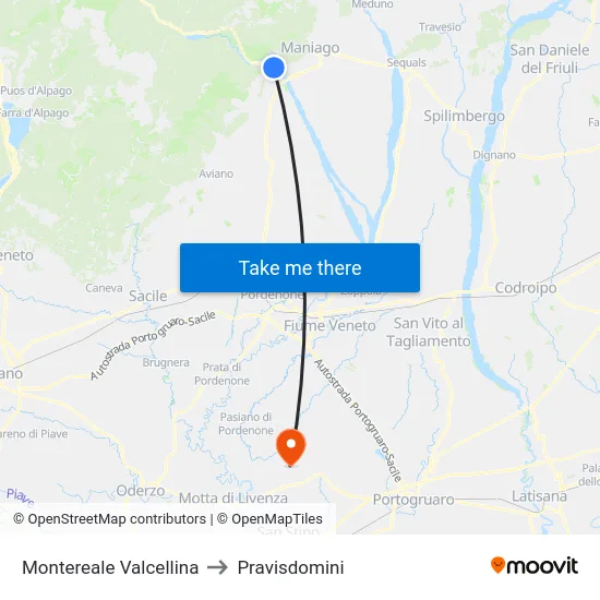 Montereale Valcellina to Pravisdomini map