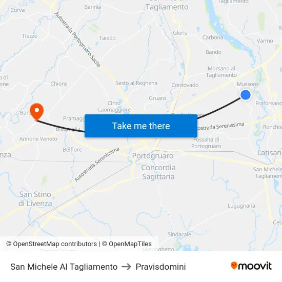 San Michele Al Tagliamento to Pravisdomini map